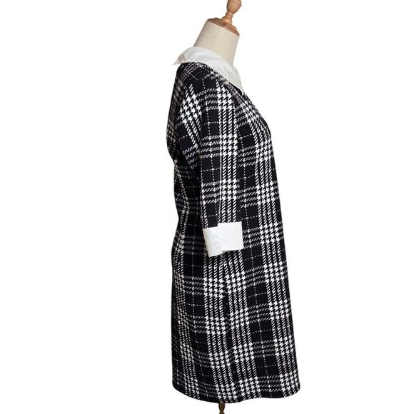 Tacera Plaid Black and White Collared Office Dress - Picture 3 of 7